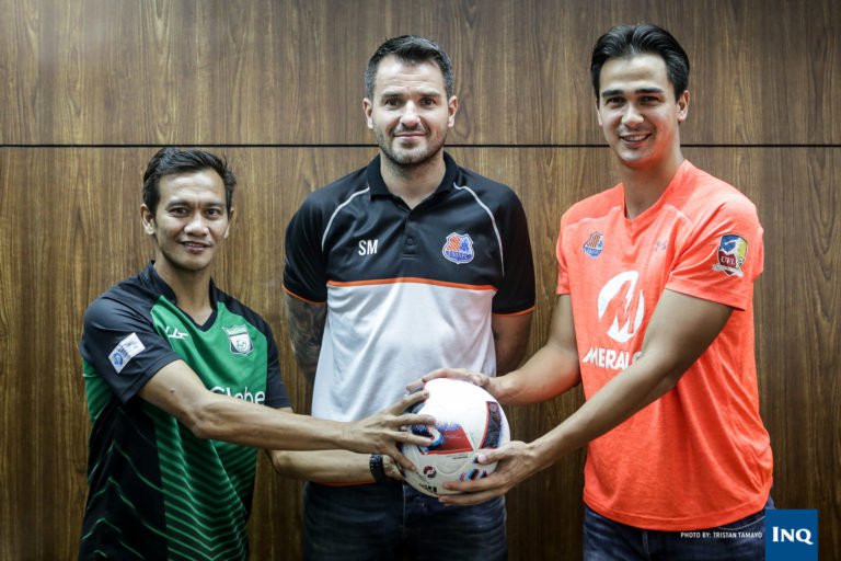 Chieffy Caligdong, Simon McMenemy and James Younghusband. (Photo by Tristan Tamayo via Inquirer.net)